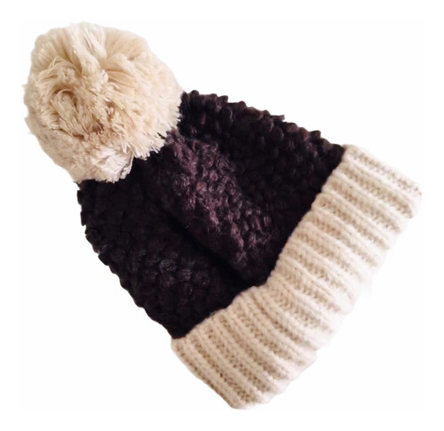 Gorro De Lana Unisex Color Cafe Con Beige