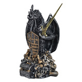 Dragão Medieval Com Espada Resina Estatueta Guardião Riqueza