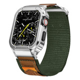 Malla De Nylon+funda Para Apple Watch 45mm M Verde