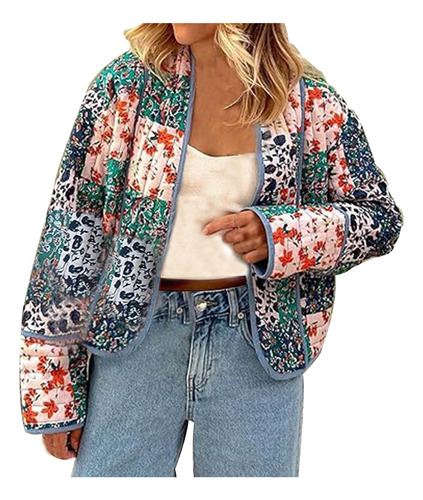 Chaqueta Acolchada Corta Para Mujer T, Estampado Floral, Lig