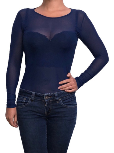 Blusa Body Cuello Redondo Transparente Malla Envío Gratis