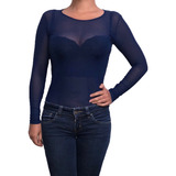 Blusa Body Cuello Redondo Transparente Malla Envío Gratis