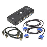 Kvm Switch Vga Usb 4 Puertos + 2 Cables Vga Y Usb 1.5 Metros