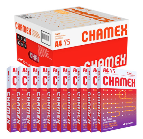 Papel Sulfite A4 75g Resma 5000 Folhas Chamex Office Premium