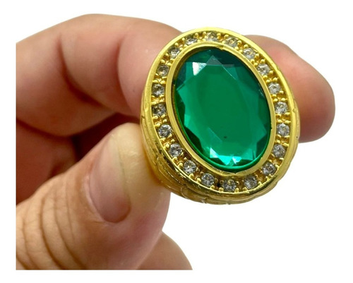 Dedeira Cravejada Pedra Verde Imperador Banhado A Ouro 18k