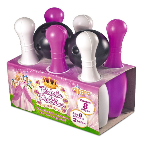 Jogo De Boliche Brinquedo Infantil C/ 6 Pinos + 2 Bolas Rosa