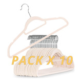 Pack 10 Perchas Slim Terciopelo Beige Antideslizante Premium