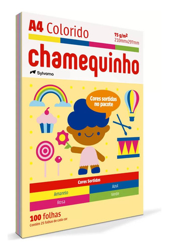 Papel Sulfite Chamequinho A4 Colorido 75g 100 Folhas Chamex