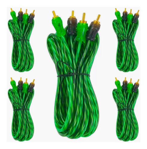 Kit 05 Cabo Rca 5 Metros 200 Pro Blindado Injetado Verde 4mm