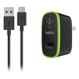 Cargador De Pared Usb Belkin 2.1 Amp Con Cable Usb-a A Usb-c Color Negro