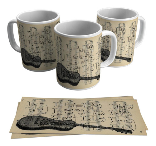 Caneca Músico Presente Compositor Violão Partitura Antiga