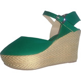 Sandalia Plataforma Con Hebilla Verde Mujer Altura 9 Cms