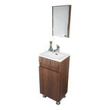 Gabinete Para Baño Lucas Malone Quad 40 + Bacha + Espejo De 40cm De Ancho, 80cm De Alto Y 30cm De Profundidad, Con Lavabo Color Blanco Y Mueble Terracota Con Un Agujero Para Grifería