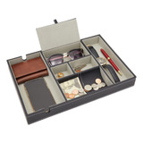 Mens Valet Tray, Nightstand Organizer With 6 Compartments
