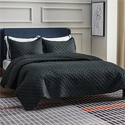 Edredon De Cama Tamaño Queen Negro Y 2 Fundas Almohadas    