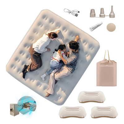 Queen Colchone Cama Inflable Matrimonial King Bomba Almohada 200 cm x 180 cm x 25 cm Color Beige Con Bomba De Aire Eléctrica Camas Inflable Portátil para Camping Con tres almohadas | Envío gratis