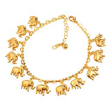 Tornozeleira Feminina Folheada Ouro 18k Elefante Amuleto C21