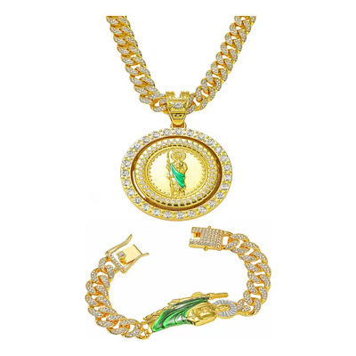 Collar Medalla San Judas Tadeo Pulsera Cubana San Judas Amarillo