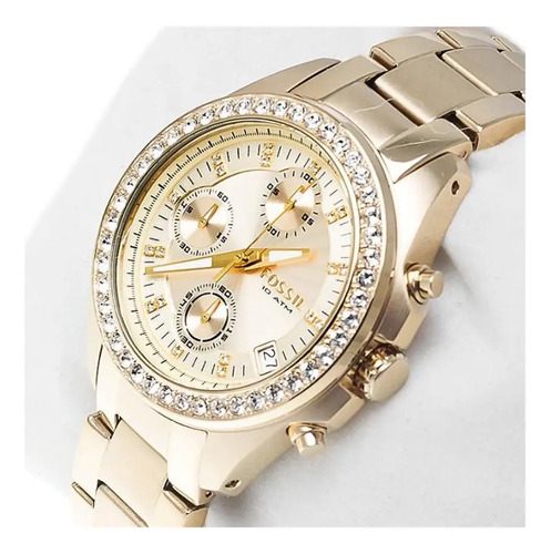 Relógio Feminino Fossil Dourado Com Strass Es2683 Original