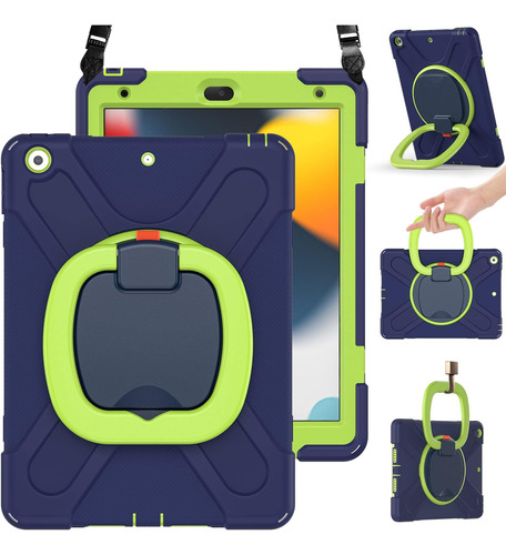 Funda iPad Braecn 10.2 9a/8a/7 Gen Soporte/correa/navy+green