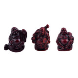 3 Mini Estátua Enfeites Buda Resina 5 Cm Rosewood Feng Shui