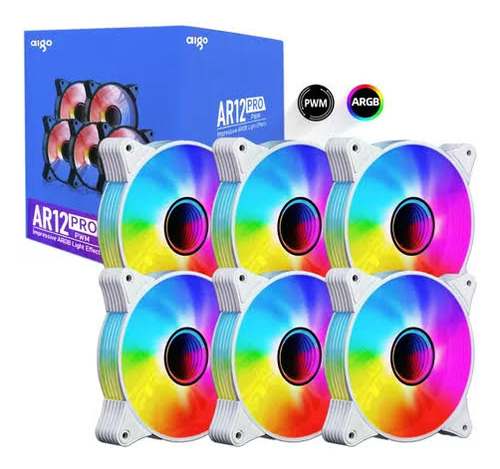 Kit 6cooler Fan Aigo Ar12 Pro Argb + Pwm Fan Infinity Branco