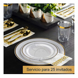 Vajilla Desechables Elegantes Plato Cubiertos Plástico 125pz Color Dorado Dorado