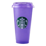 Vaso Reusable Starbucks Cambia De Color Violeta + Tarjeta