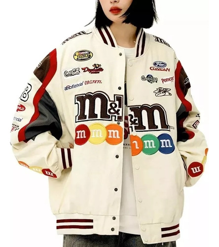 Chaqueta Moto Hip Hop De Uniform Béisbol Bordado Parejas M&m