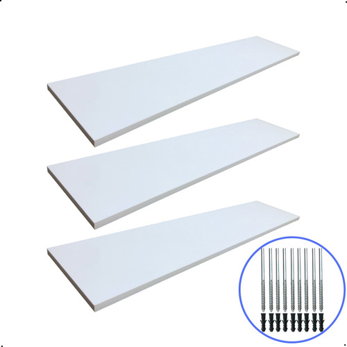 3 Prateleiras Mdf 90x20 Branco Quarto Sala Suporte Invisivel