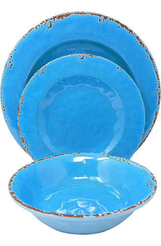 Set De Vajilla Platos Azul Melamina 12 Pzs Durable Melamine