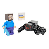 Lego Minecraft: Minifigura De Steve Con Pico Y Araña