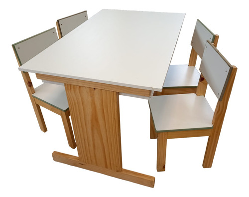 Conjunto De Mesa E 4 Cadeiras Escolar Juvenil Madeira Pinus