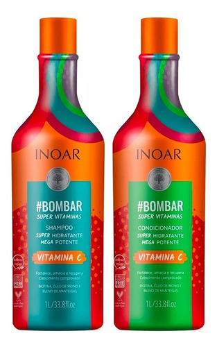 Kit Duo Shampoo Y Acondicionador Bombar Inoar 1 Litro Vegano