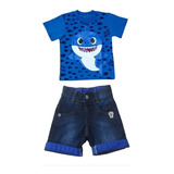 Conjunto Infantil Baby Shark Com Bermuda