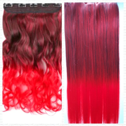 * Extensión Cortina Pelo Fantasía Color Negro/rojo 60cm *