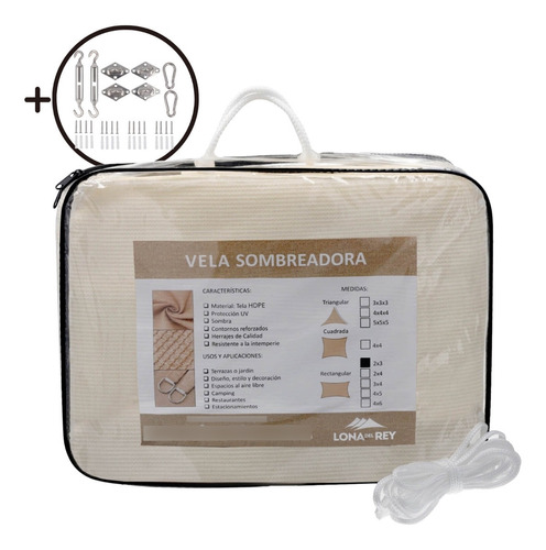 Vela Sombreadora Toldo Malla 2x3 + Kit De Instalación