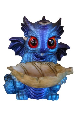 Incensário Cascata Dragão Baby Azul 12cm