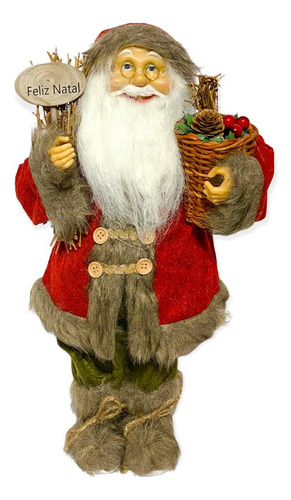 Papai Noel Decor Vermelho/verde C/placa Feliz Natal 43cm