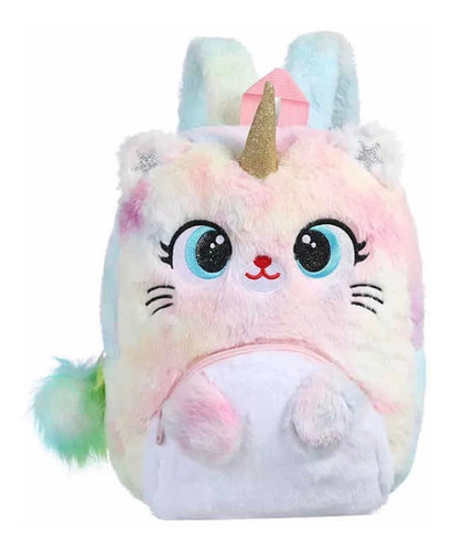 Hermosa Mochila Unicornio Rosa Kawaii Peludita Para Niñas