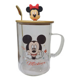 Tazon Mug Minnie Mickey + Cuchara  +  Tapa