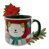 Taza De Café Diseño Gatos Navideños Porcelana Navidad 500ml Color Blanco Gato Caramelo