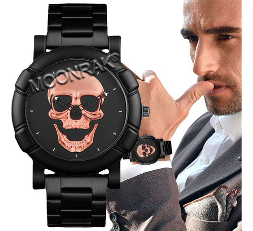 Reloj De Acero Inoxidable Diseño De Calavera Para Hombre 