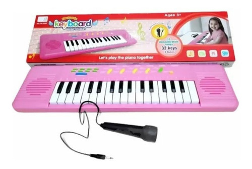 Teclado Infantil Musical 32 Teclas Keys Com Microfone Piano