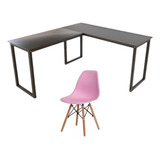 Kit Estudo Mesa L Industrial Preta 150cm C/ Cadeira Eames 