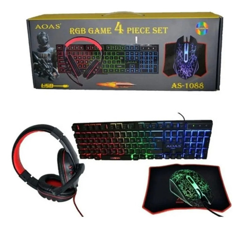 Combo Gamer Prfesional 4 En 1 Mouse Pad Mse Diadema Teclado