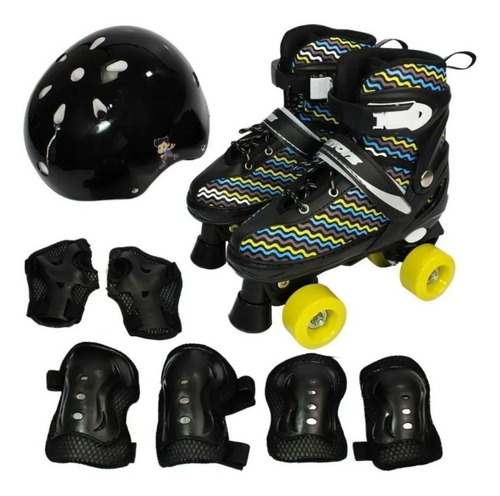 Patins Quad 4 Rodas Retrô Ajustável E Kit Proteção Completo