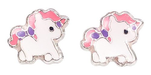 Broqueles Unicornio Pony Niña Mini Bebé Plata Ley 975 Aretes