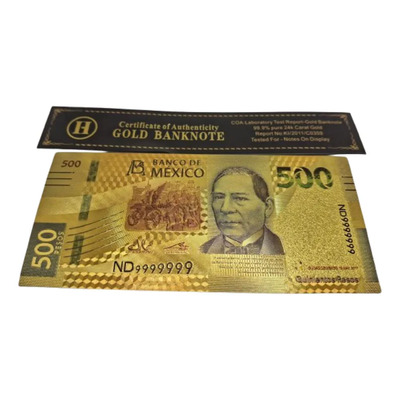Billete 500 Pesos México Benito Certificado Laminado Oro 24k