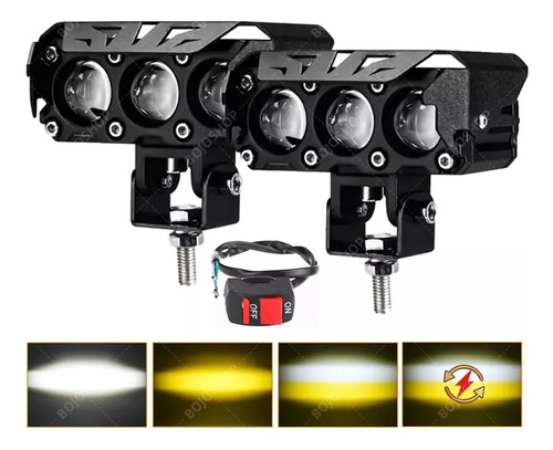 2pzs Faros Auxiliares Led De 4 Modos 80000lm Para Motos Auto